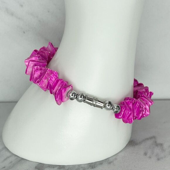 Pink Purple Puka Shell Beaded Screw Clasp Bracelet - Picture 6 of 9